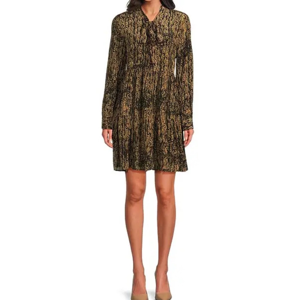 ELAN NWT Tie Neck Long Sleeve Babydoll Dress